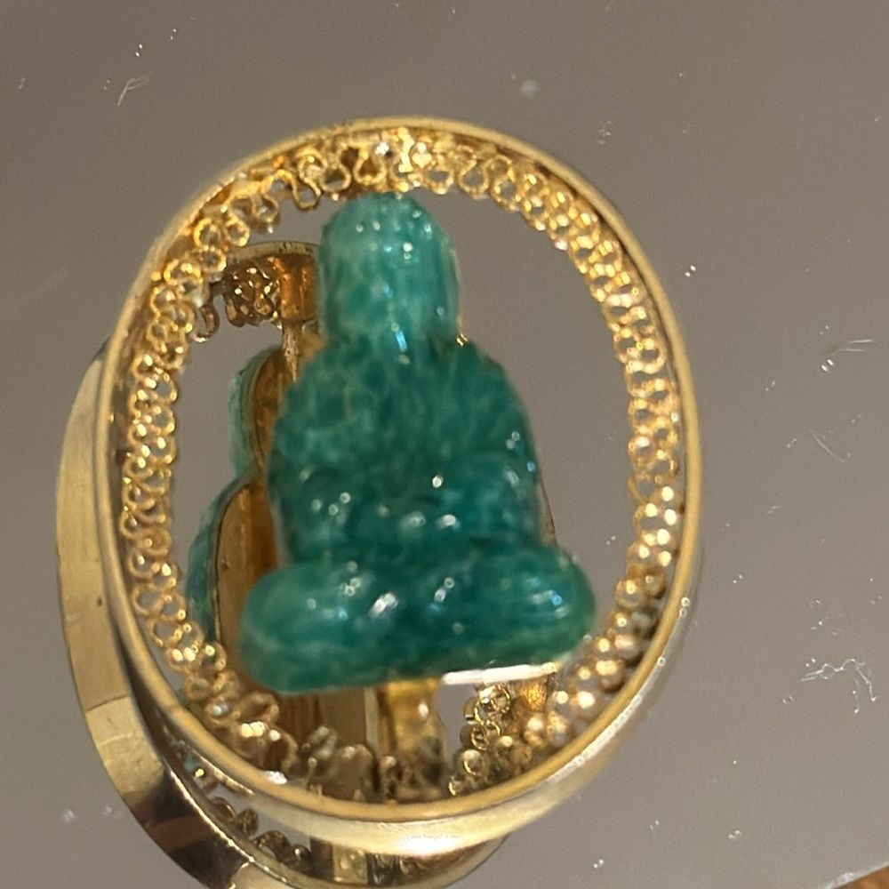 Vintage Jade Buddha brooch set in goldtone - Picture 5 of 5
